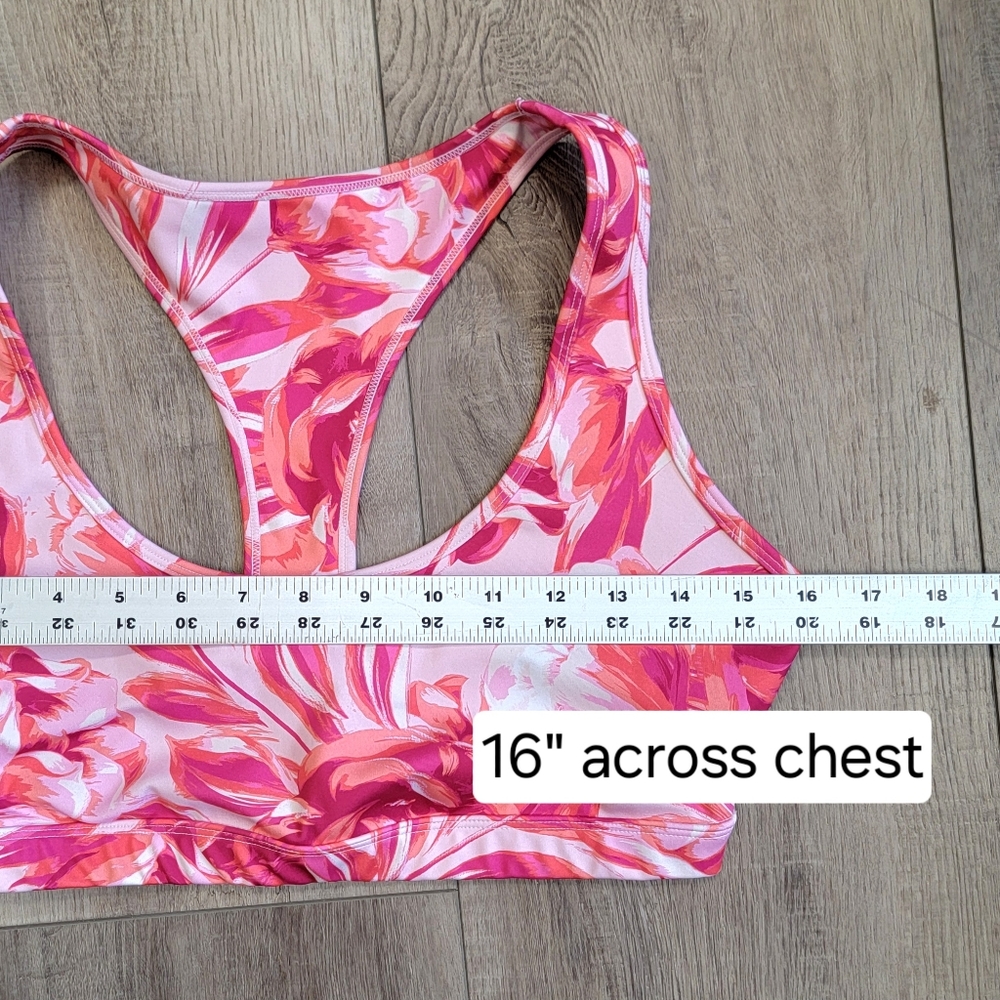 Bright Coral & Hot Pink Floral Sports Bra Crop Top JustFab Athletic Wear Size L - Picture 5 of 9